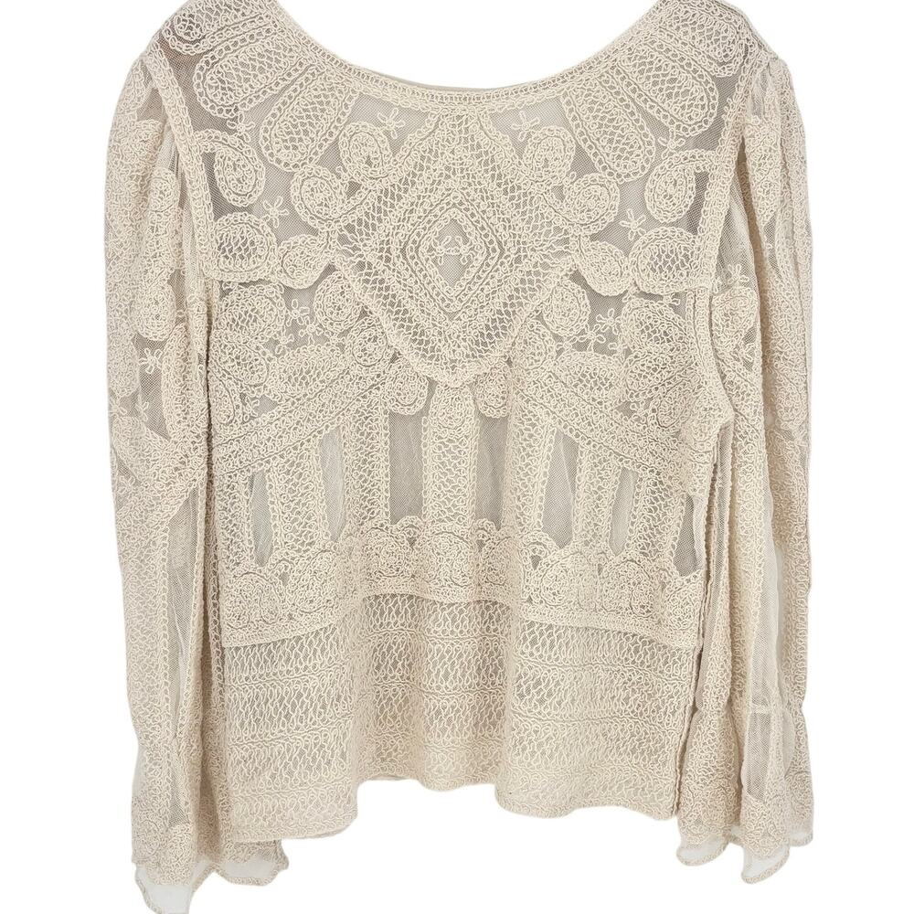 Ultra Pink Cream Balloon Sleeve Crochet Knit Top Size L - Picture 2 of 6